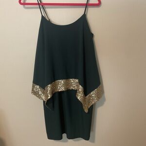 C. Luce Asymmetrical Green and Gold Dress
